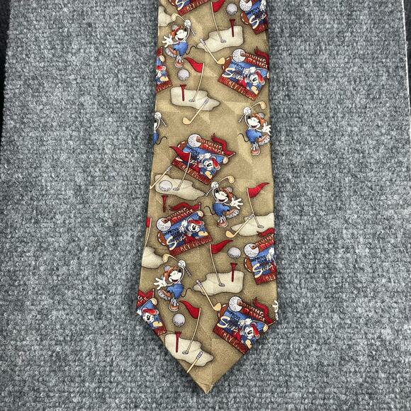 Disney Mickey & Co. Golf Tie Beige Geometric Allover 4" X 58 1/4" All Silk - Picture 1 of 9